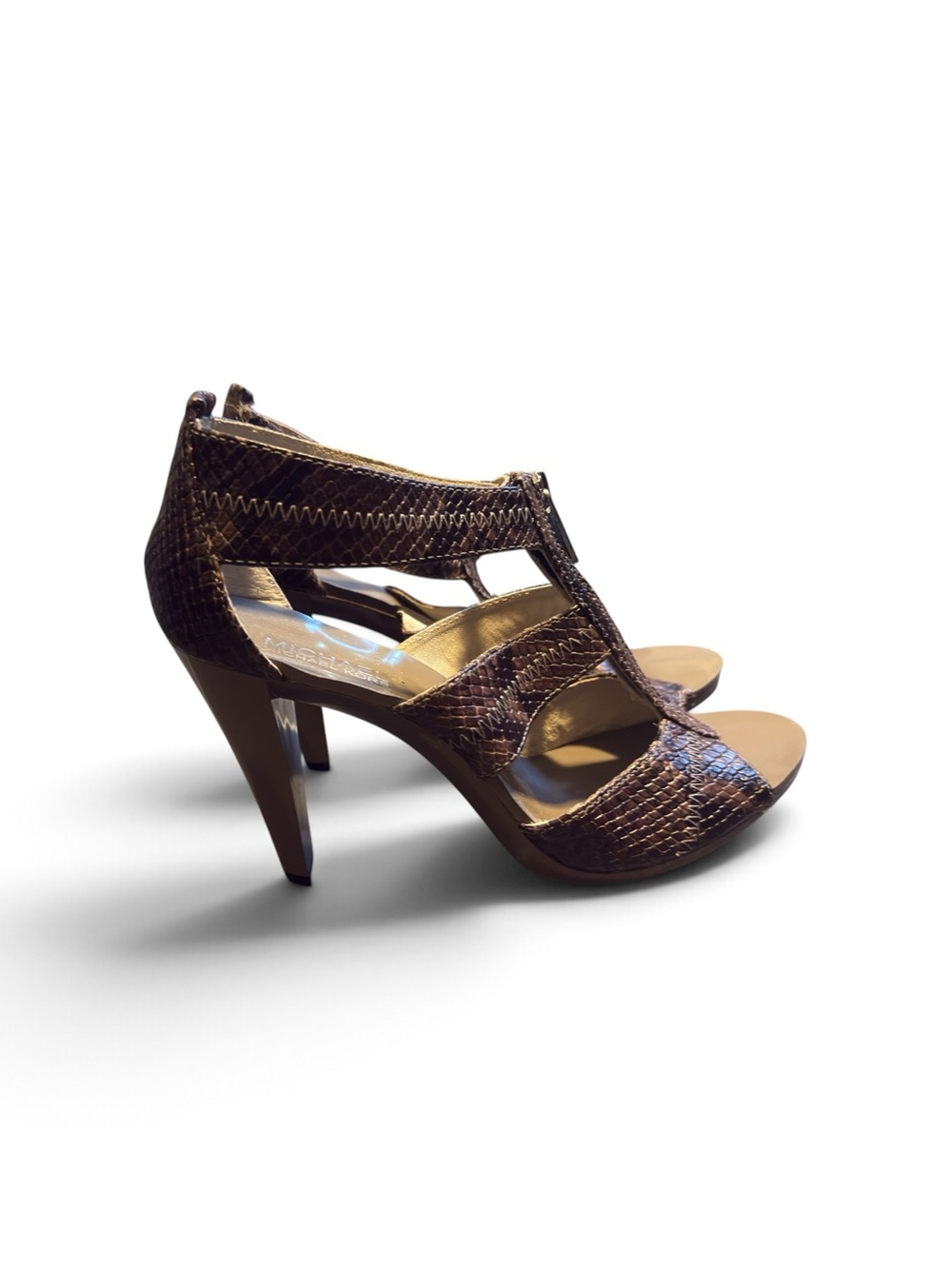 MICHAEL Michael Kors Brown Snakeskin Strappy High Heel Sandals